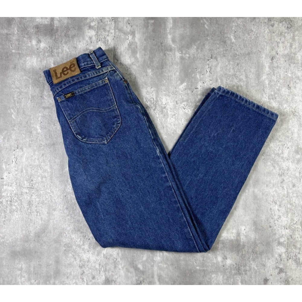 Vintage 70s Lee Dark Wash Jeans Womens 14 Pet 28x28 High Rise Straight Denim